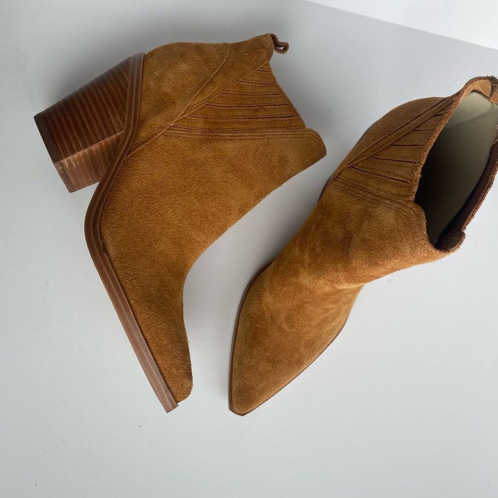 Marc Fisher Suede Pointed Toe Ankle Boots in Tan
